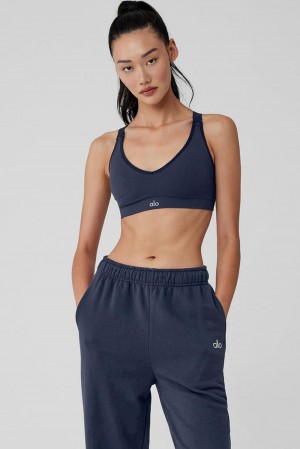 Αθλητικο Σουτιεν γυναικεια Alo Yoga Seamless Ribbed Favorite σκουρο μπλε | Greece BQKLZ-3687