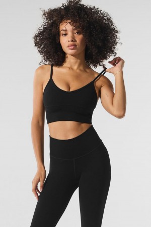 Αθλητικο Σουτιεν γυναικεια Alo Yoga Seamless Winter Warm Plush Delight μαυρα | Greece VFNSQ-5491