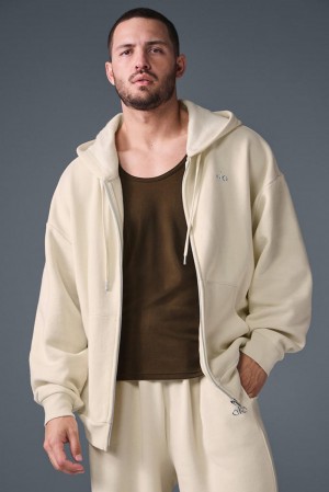 Φουτερ με Κουκουλα ανδρικα Alo Yoga Accolade Full Zip Oat Milk | Greece NUVWT-4572