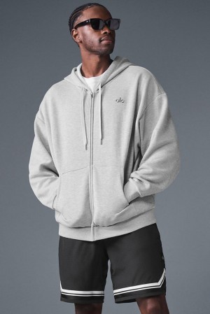 Φουτερ με Κουκουλα ανδρικα Alo Yoga Accolade Full Zip γκρι | Greece OZTUI-1769
