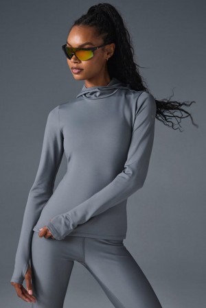 Φουτερ με Κουκουλα γυναικεια Alo Yoga Airlift Winter Warm Hooded γκρι | Greece NELQB-0941
