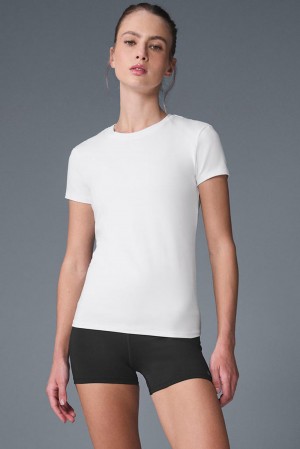 μπλουζακια για τρεξιμο γυναικεια Alo Yoga Alosoft Finesse ασπρα | Greece IGVWK-7942