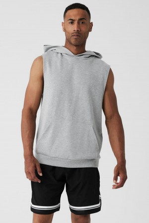 Φουτερ με Κουκουλα ανδρικα Alo Yoga Chill Sleeveless γκρι | Greece IUSWE-7836