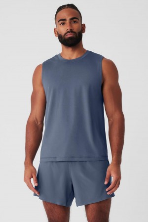 φανελακια για τρεξιμο ανδρικα Alo Yoga Conquer Muscle Bluestone | Greece IACUM-0453