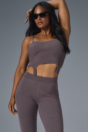 φανελακια για τρεξιμο γυναικεια Alo Yoga Denim Knit Garter μαυρα | Greece OACJK-9014