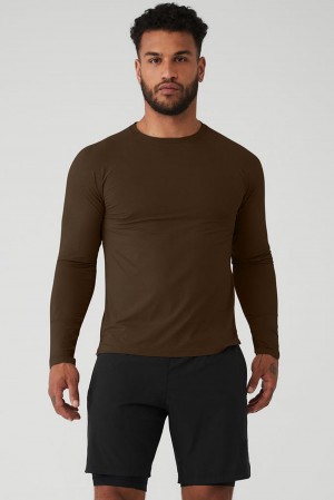 μπλουζακια για τρεξιμο ανδρικα Alo Yoga Idol Long Sleeve Performance Espresso | Greece VDITO-5729