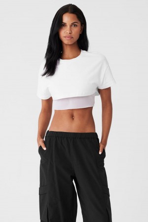 μπλουζακια για τρεξιμο γυναικεια Alo Yoga Made You Look Cropped Short Sleeve ασπρα | Greece VBYUC-0184