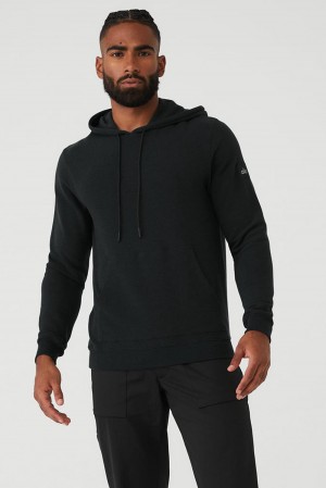 Φουτερ με Κουκουλα ανδρικα Alo Yoga Micro Waffle Fast Break μαυρα | Greece PNWXD-8497