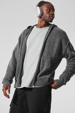 Φουτερ με Κουκουλα ανδρικα Alo Yoga New Class Cashmere Full Zip Πλατίνα γκρι | Greece YIMXD-0945