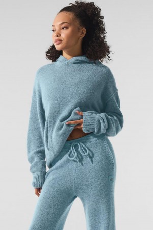 Φουτερ με Κουκουλα γυναικεια Alo Yoga New Class Cashmere μπλε | Greece AUEKF-9537