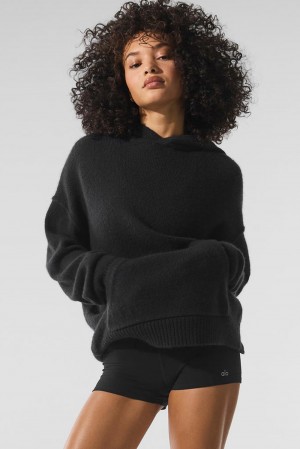 Φουτερ με Κουκουλα γυναικεια Alo Yoga New Class Cashmere μαυρα | Greece THQOZ-0158