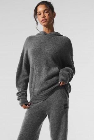 Φουτερ με Κουκουλα γυναικεια Alo Yoga New Class Cashmere Πλατίνα γκρι | Greece LNSAE-4296