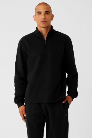 Φουτερ με Κουκουλα ανδρικα Alo Yoga Renown Heavy Weight 1/4 Zip μαυρα | Greece JHMSU-4910