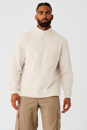 Φουτερ με Κουκουλα ανδρικα Alo Yoga Renown Heavy Weight 1/4 Zip Bone | Greece XORPK-4102