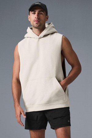 Φουτερ με Κουκουλα ανδρικα Alo Yoga Renown Sleeveless Bone | Greece QAHOD-5847