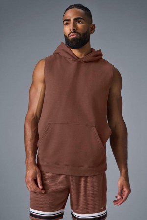Φουτερ με Κουκουλα ανδρικα Alo Yoga Renown Sleeveless Chestnut | Greece QMRDY-0562