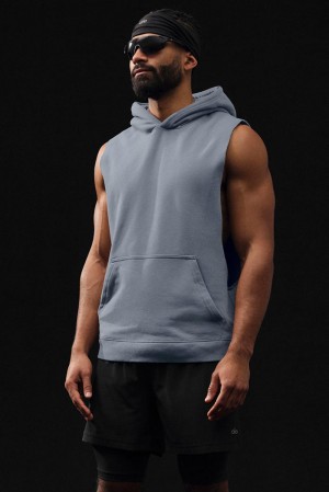 Φουτερ με Κουκουλα ανδρικα Alo Yoga Renown Sleeveless γκρι | Greece GCMLK-0319