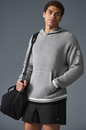 Φουτερ με Κουκουλα ανδρικα Alo Yoga Sports Club Knit γκρι | Greece IUZTB-4903