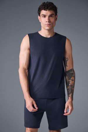φανελακια για τρεξιμο ανδρικα Alo Yoga The Triumph Muscle σκουρο μπλε | Greece OLZWR-2193