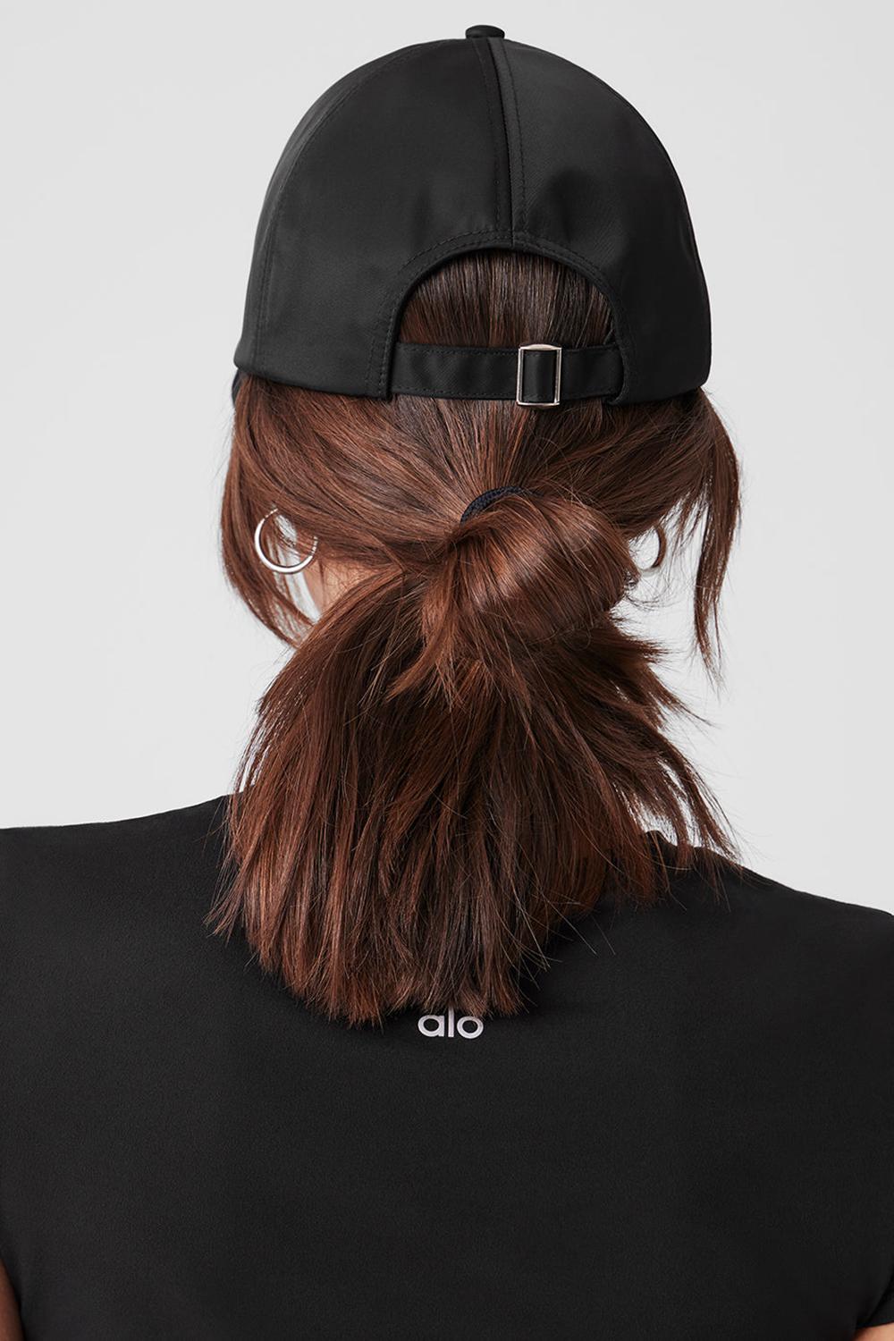 Caps γυναικεια Alo Yoga Satin Off-Duty μαυρα | Greece  MLAVS-0618