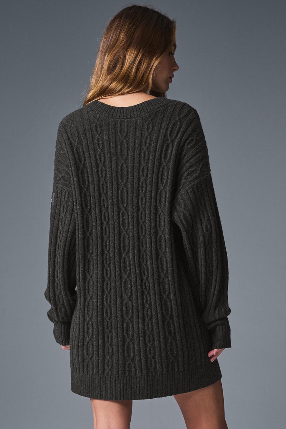 Cardigan γυναικεια Alo Yoga Cable Knit Winter Bliss σκούρο γκρι | Greece  BUQZL-8153