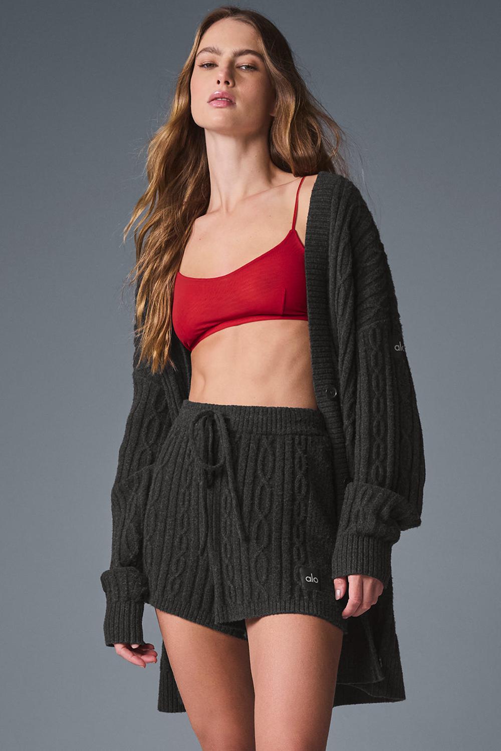 Cardigan γυναικεια Alo Yoga Cable Knit Winter Bliss σκούρο γκρι | Greece  BUQZL-8153