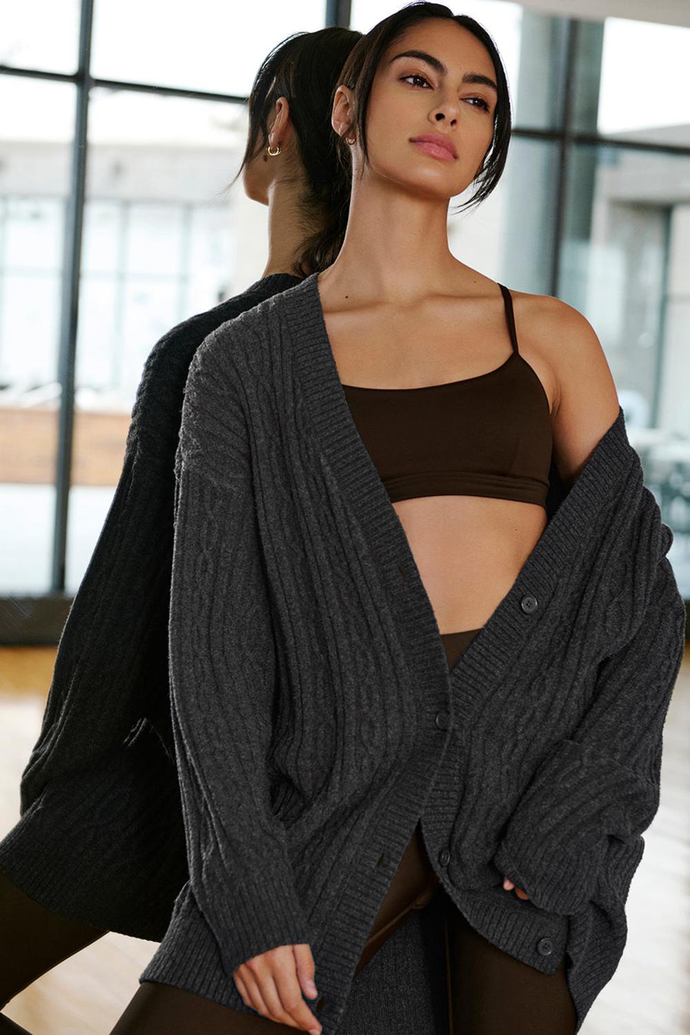 Cardigan γυναικεια Alo Yoga Cable Knit Winter Bliss σκούρο γκρι | Greece  BUQZL-8153