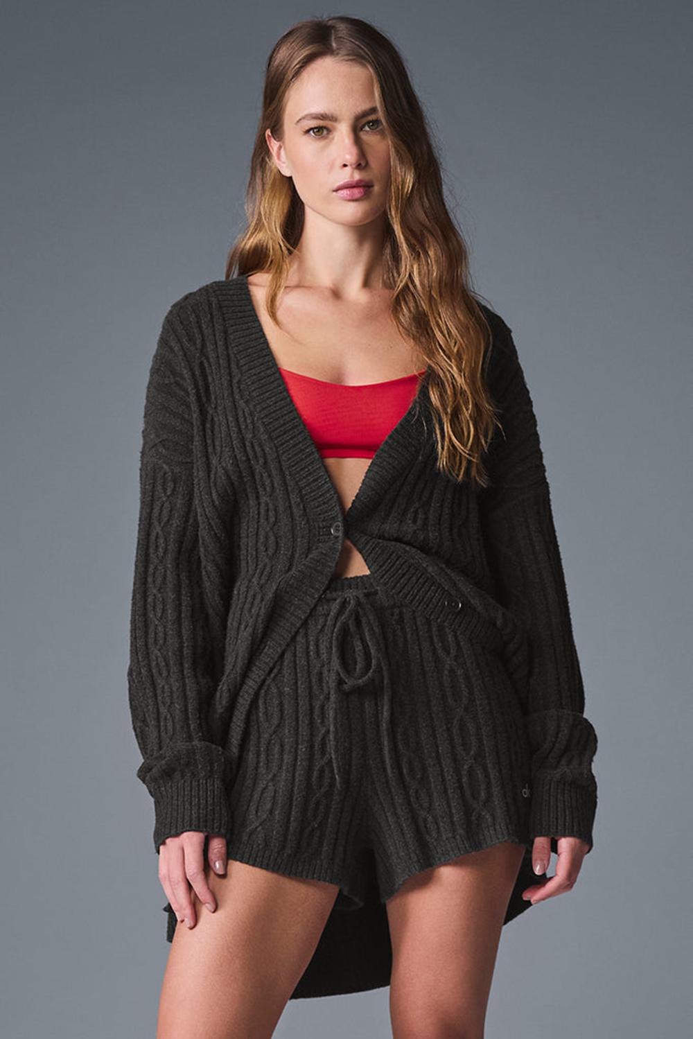 Cardigan γυναικεια Alo Yoga Cable Knit Winter Bliss σκούρο γκρι | Greece  BUQZL-8153