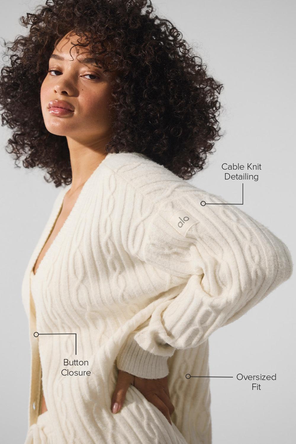 Cardigan γυναικεια Alo Yoga Cable Knit Winter Bliss Ivory | Greece  EYSAU-6702