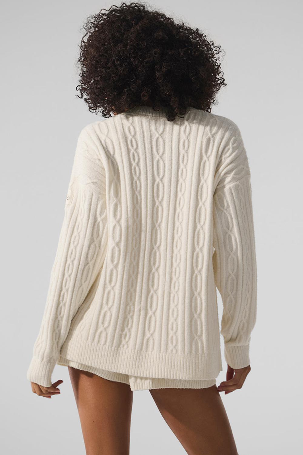 Cardigan γυναικεια Alo Yoga Cable Knit Winter Bliss Ivory | Greece  EYSAU-6702