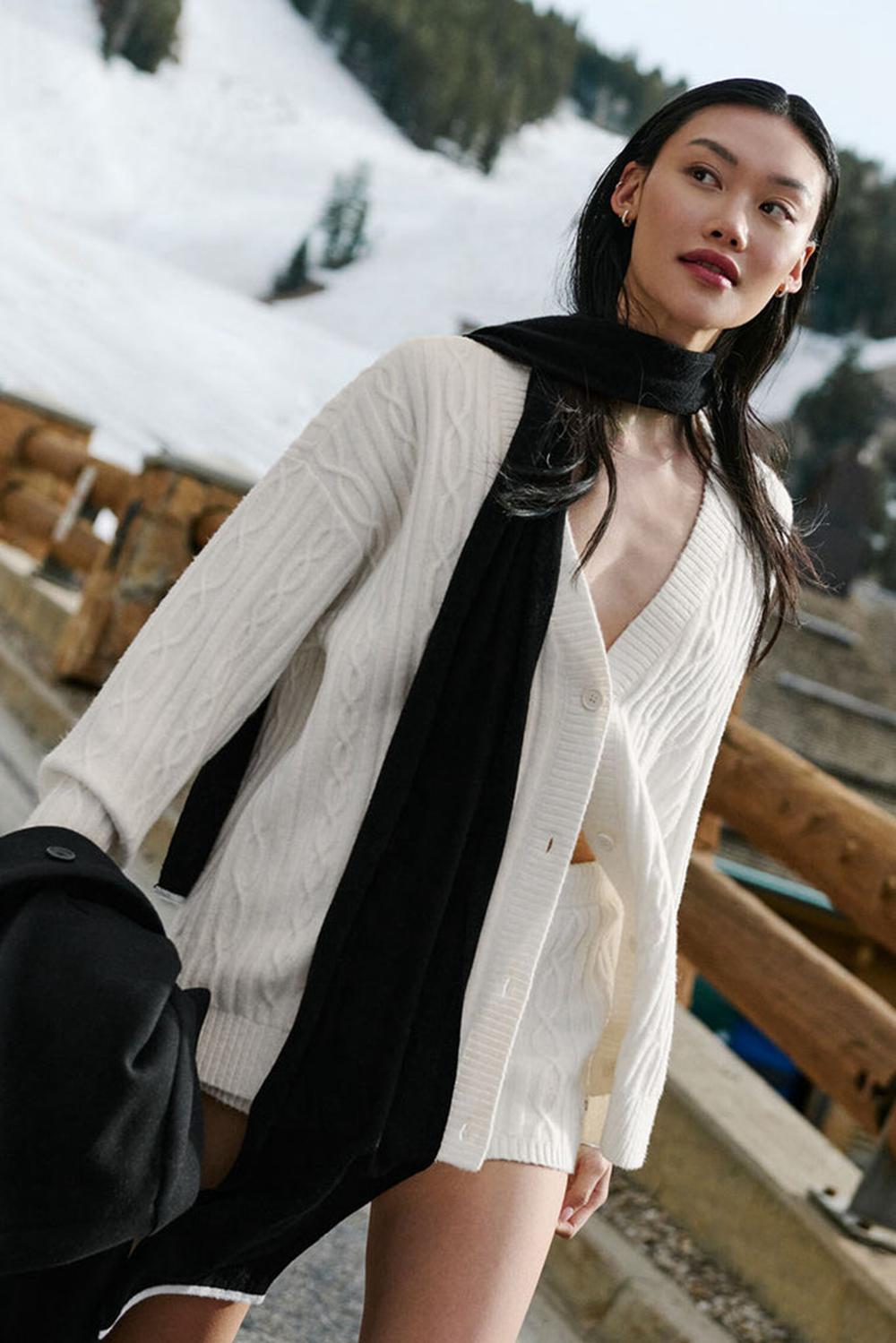 Cardigan γυναικεια Alo Yoga Cable Knit Winter Bliss Ivory | Greece  EYSAU-6702