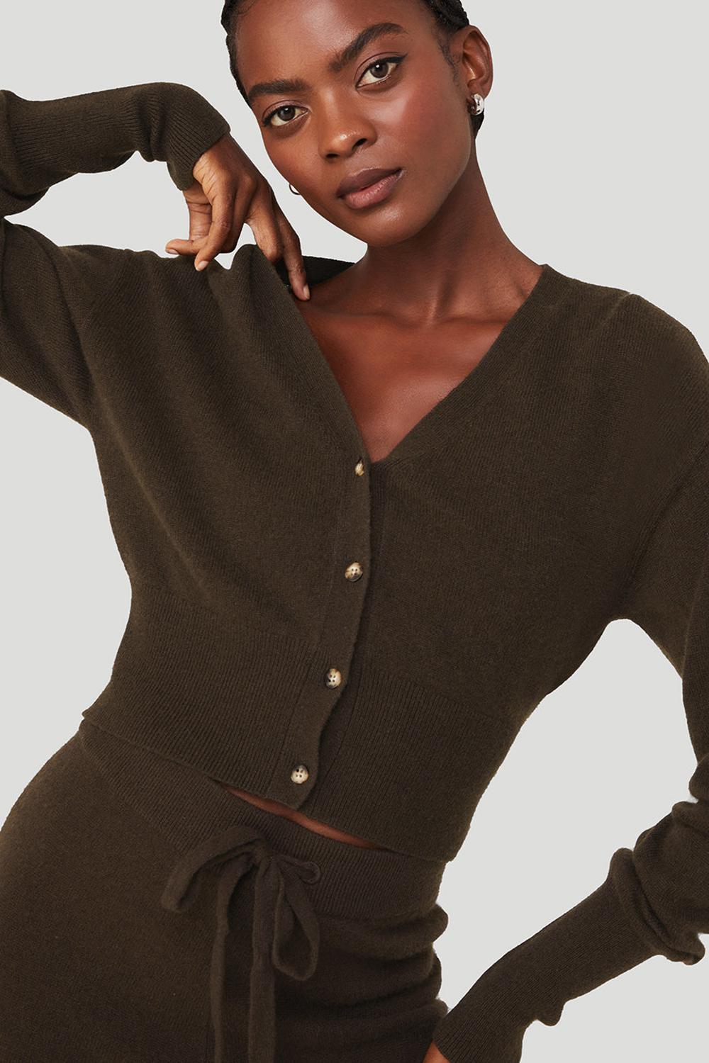 Cardigan γυναικεια Alo Yoga Cashmere Jet Set Espresso | Greece  JVOKF-3781