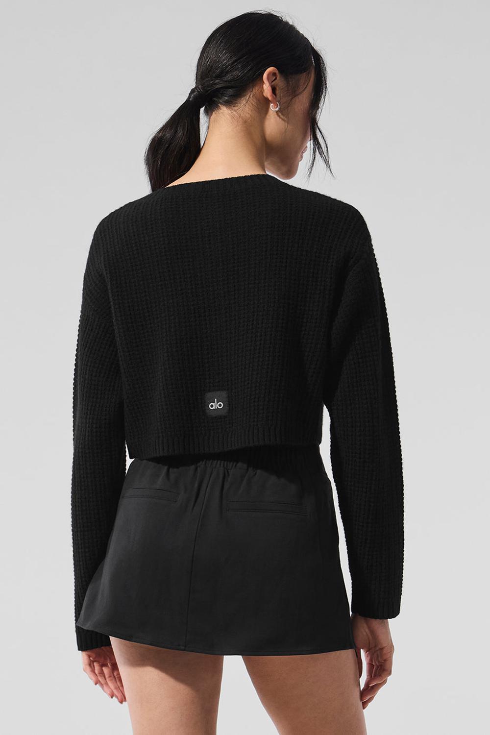 Cardigan γυναικεια Alo Yoga Cashmere Plush Waffle μαυρα | Greece  OVFUB-8954