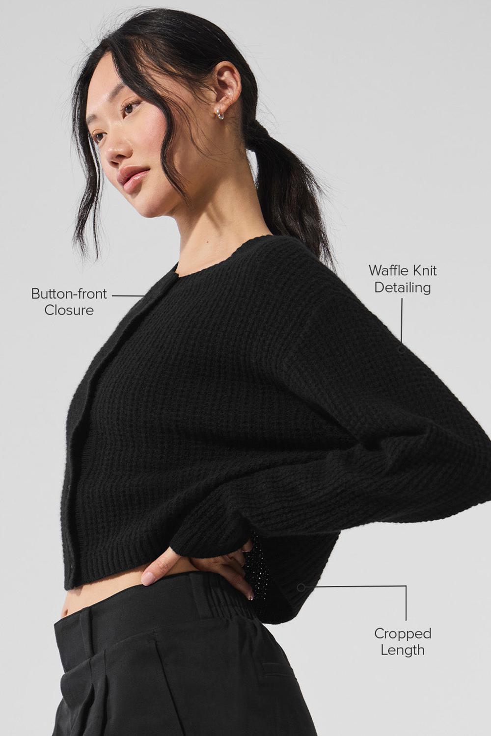 Cardigan γυναικεια Alo Yoga Cashmere Plush Waffle μαυρα | Greece  OVFUB-8954