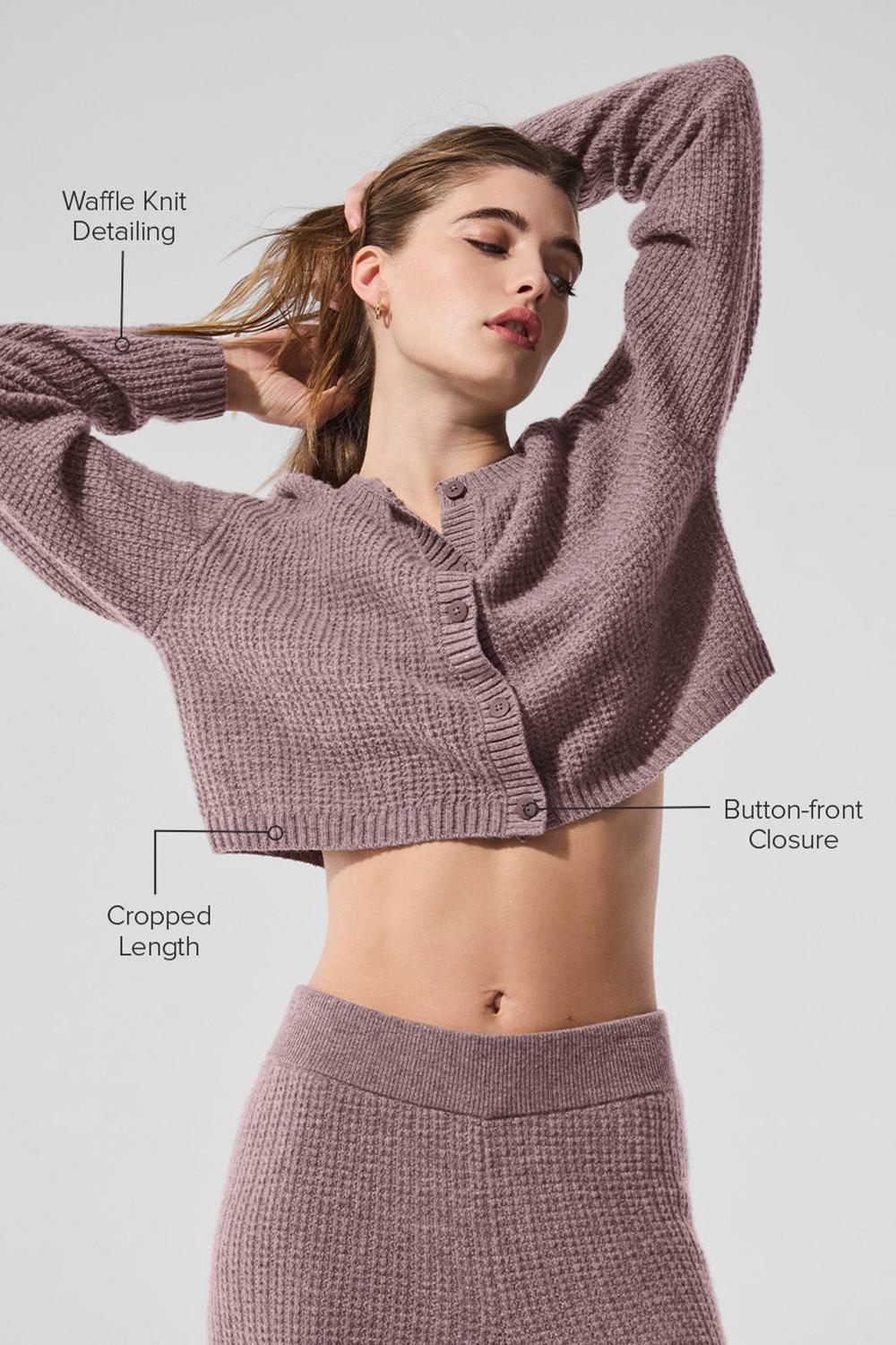 Cardigan γυναικεια Alo Yoga Cashmere Plush Waffle Mushroom Heather | Greece  DUQJZ-4568