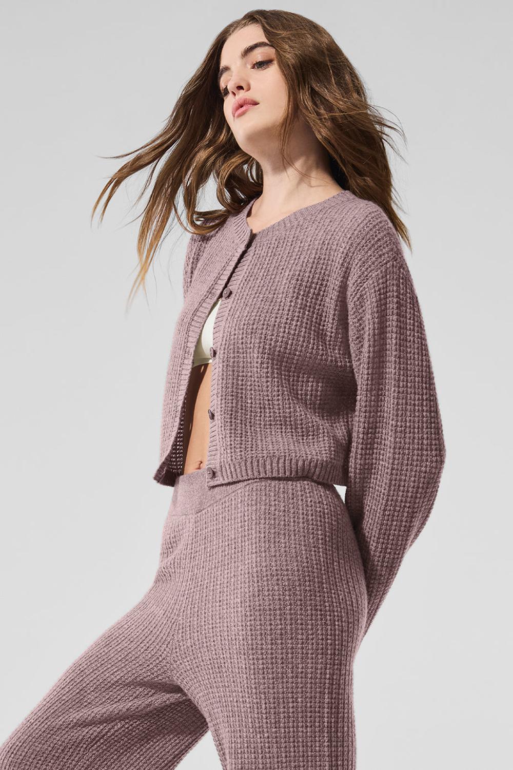 Cardigan γυναικεια Alo Yoga Cashmere Plush Waffle Mushroom Heather | Greece  DUQJZ-4568