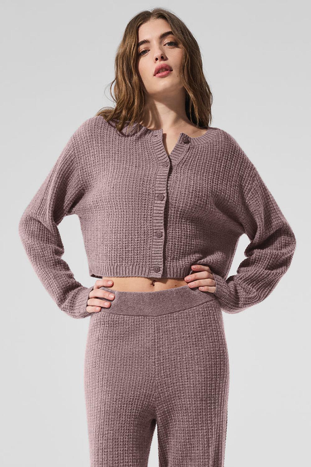 Cardigan γυναικεια Alo Yoga Cashmere Plush Waffle Mushroom Heather | Greece  DUQJZ-4568