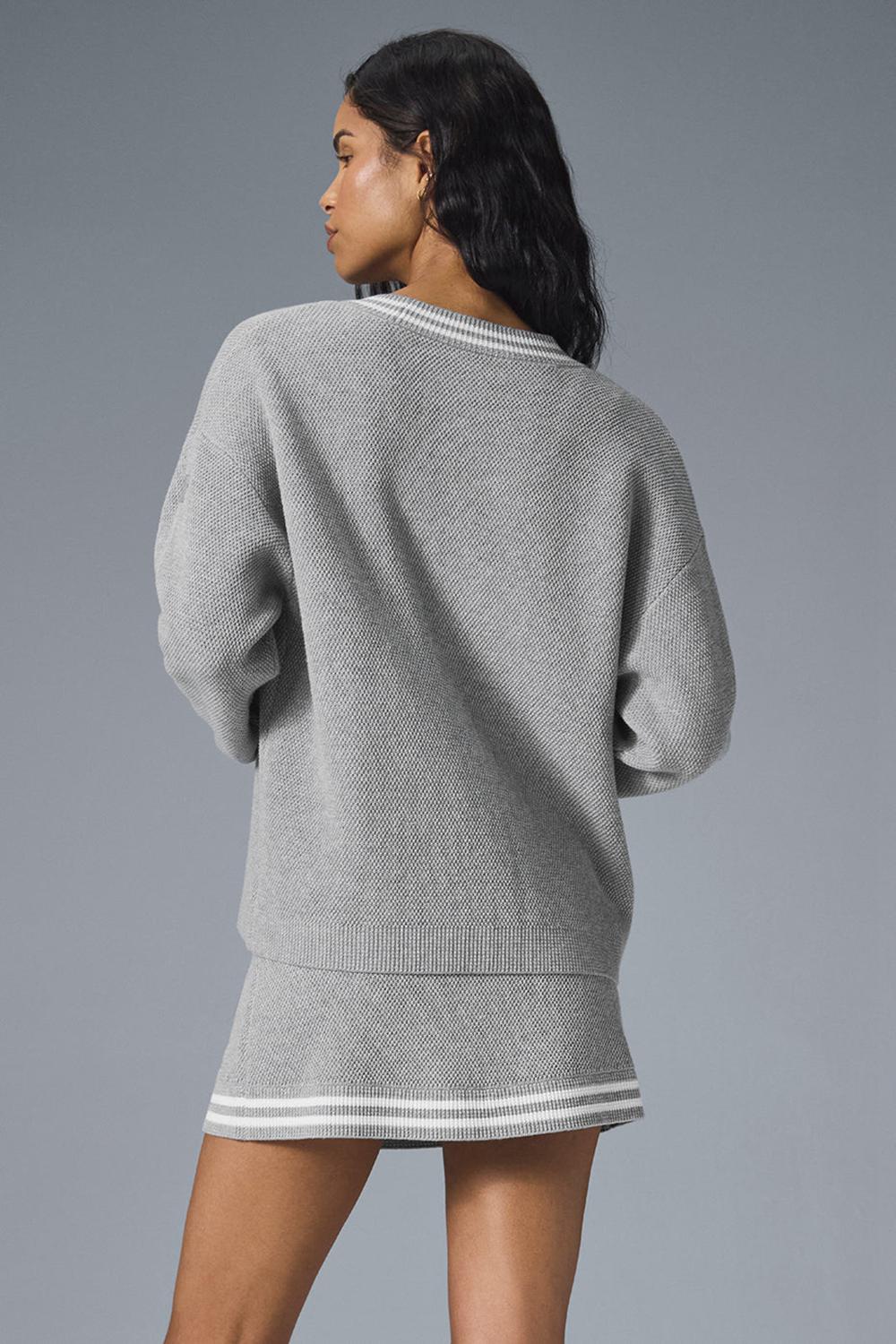Cardigan γυναικεια Alo Yoga Tennis Club Sweater Knit γκρι ασπρα | Greece  UDCRQ-1652