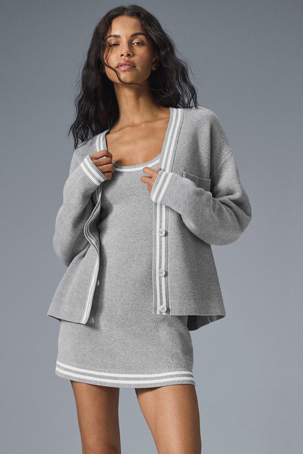 Cardigan γυναικεια Alo Yoga Tennis Club Sweater Knit γκρι ασπρα | Greece  UDCRQ-1652