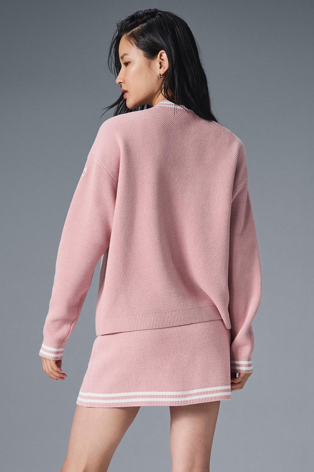 Cardigan γυναικεια Alo Yoga Tennis Club Sweater Knit ροζ ασπρα | Greece  YPDBZ-2183