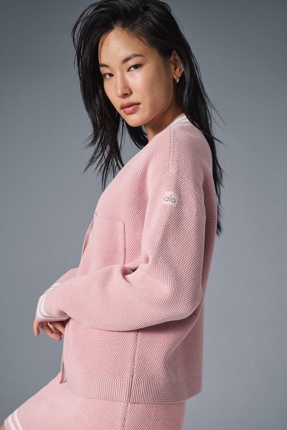 Cardigan γυναικεια Alo Yoga Tennis Club Sweater Knit ροζ ασπρα | Greece  YPDBZ-2183