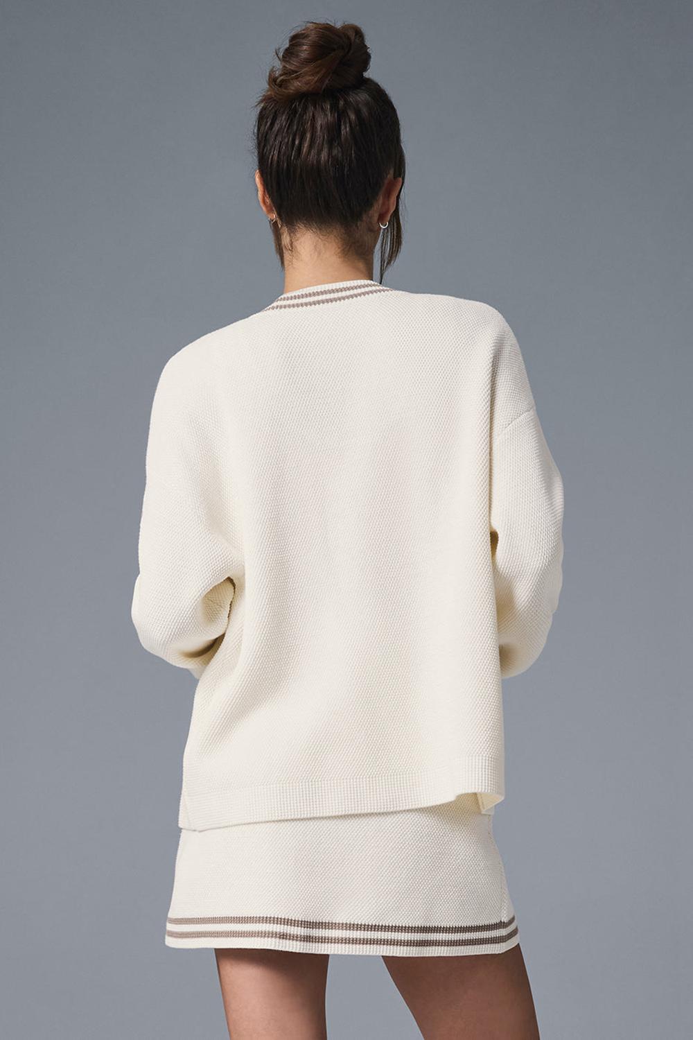 Cardigan γυναικεια Alo Yoga Tennis Club Sweater Knit Ivory / Gravel | Greece  EOIJU-8260