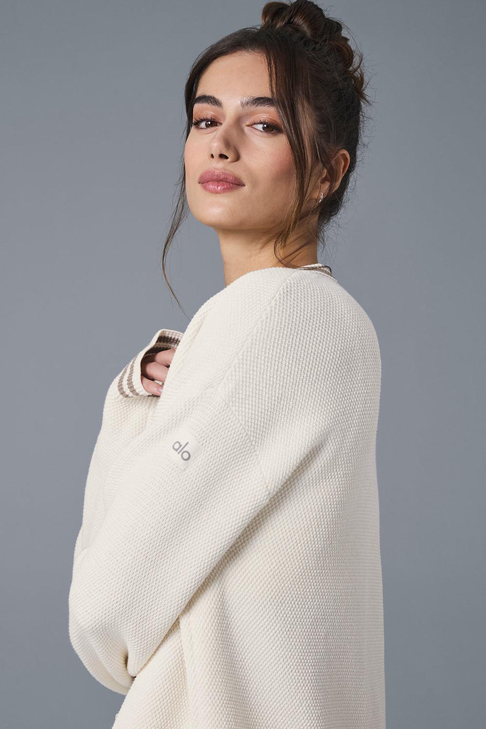 Cardigan γυναικεια Alo Yoga Tennis Club Sweater Knit Ivory / Gravel | Greece  EOIJU-8260