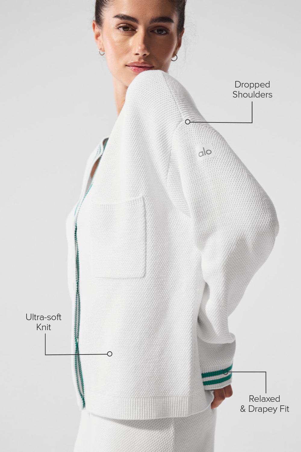 Cardigan γυναικεια Alo Yoga Tennis Club Sweater Knit ασπρα πρασινο | Greece  IPNVR-6037