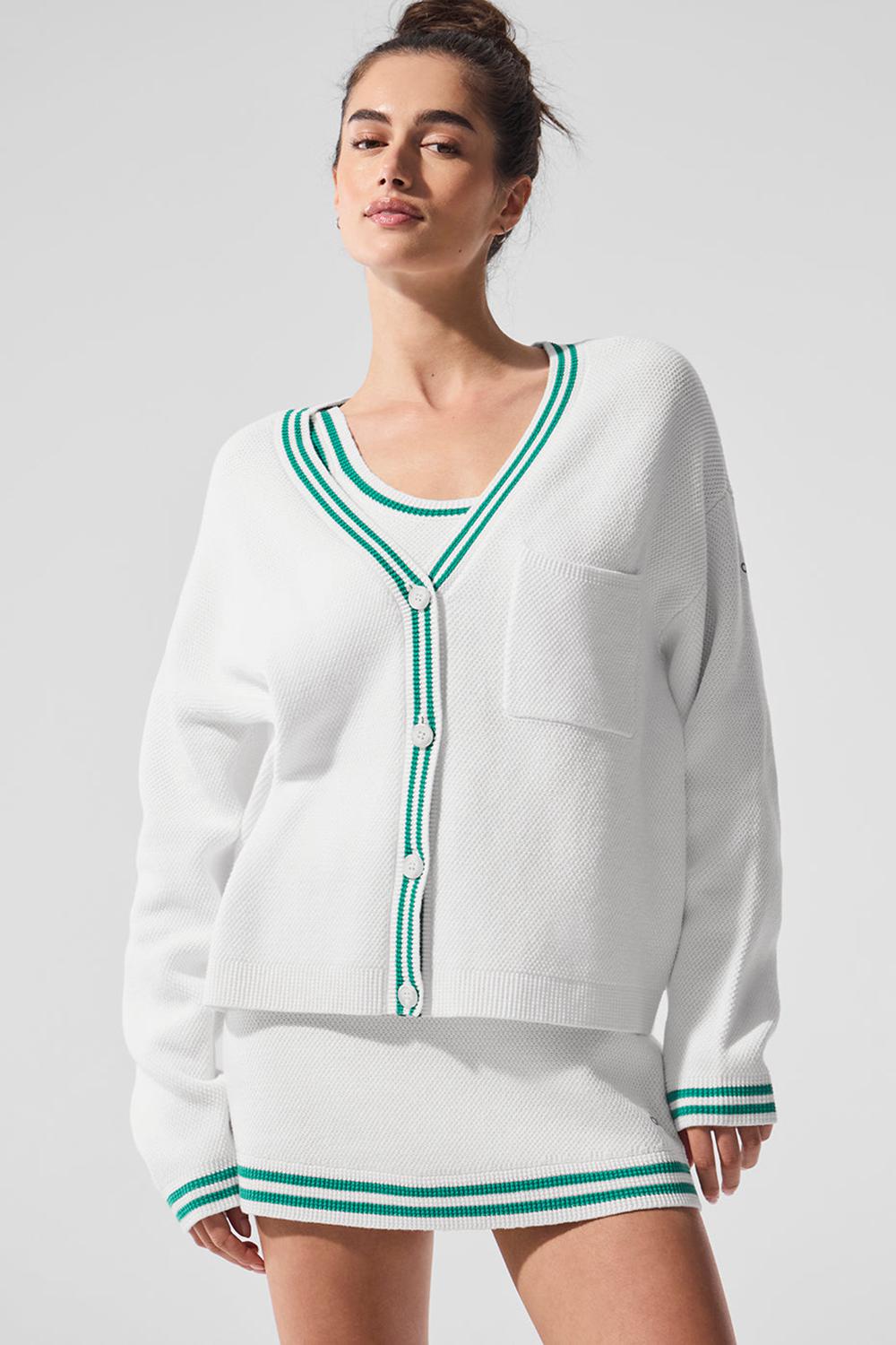 Cardigan γυναικεια Alo Yoga Tennis Club Sweater Knit ασπρα πρασινο | Greece  IPNVR-6037