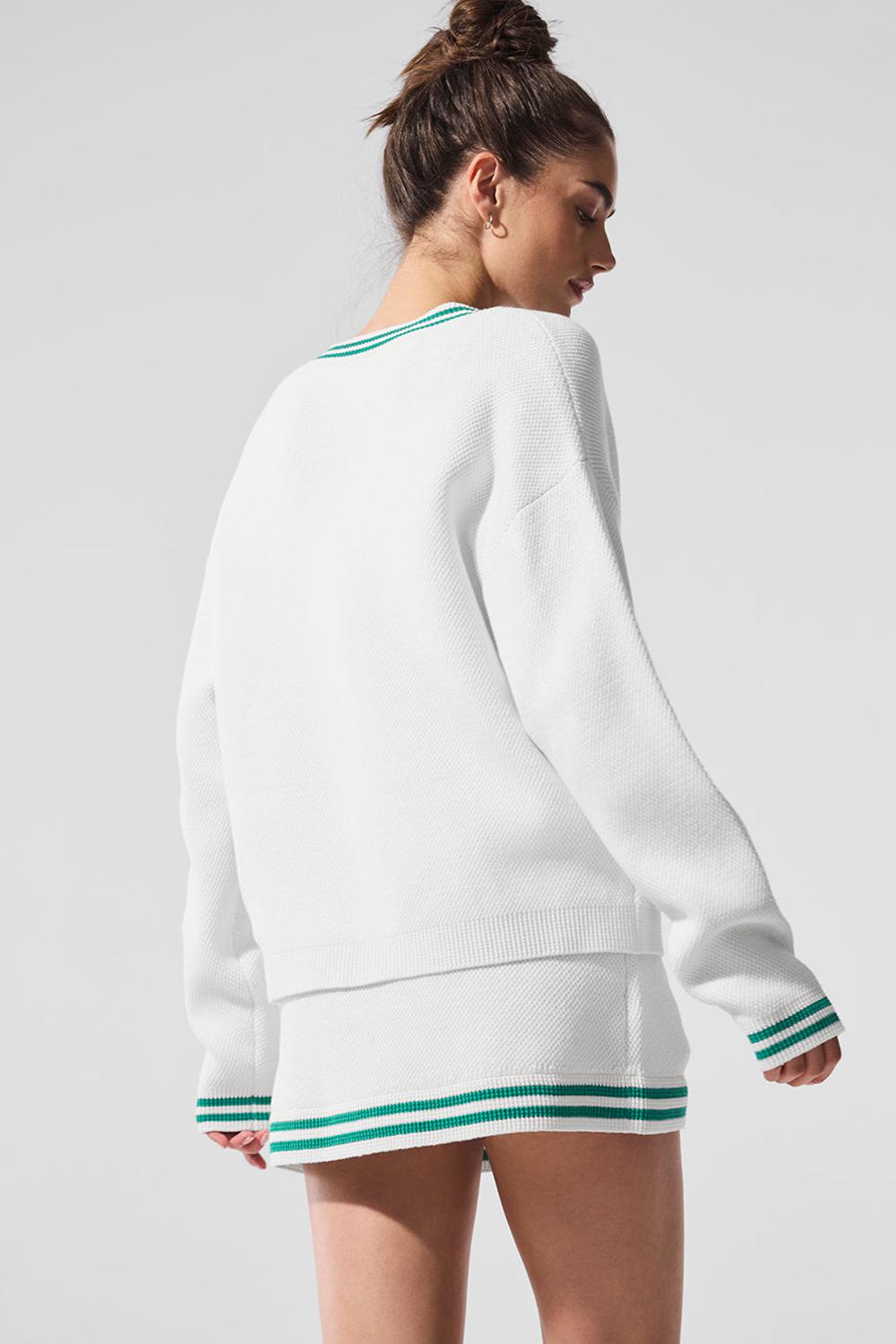 Cardigan γυναικεια Alo Yoga Tennis Club Sweater Knit ασπρα πρασινο | Greece  IPNVR-6037