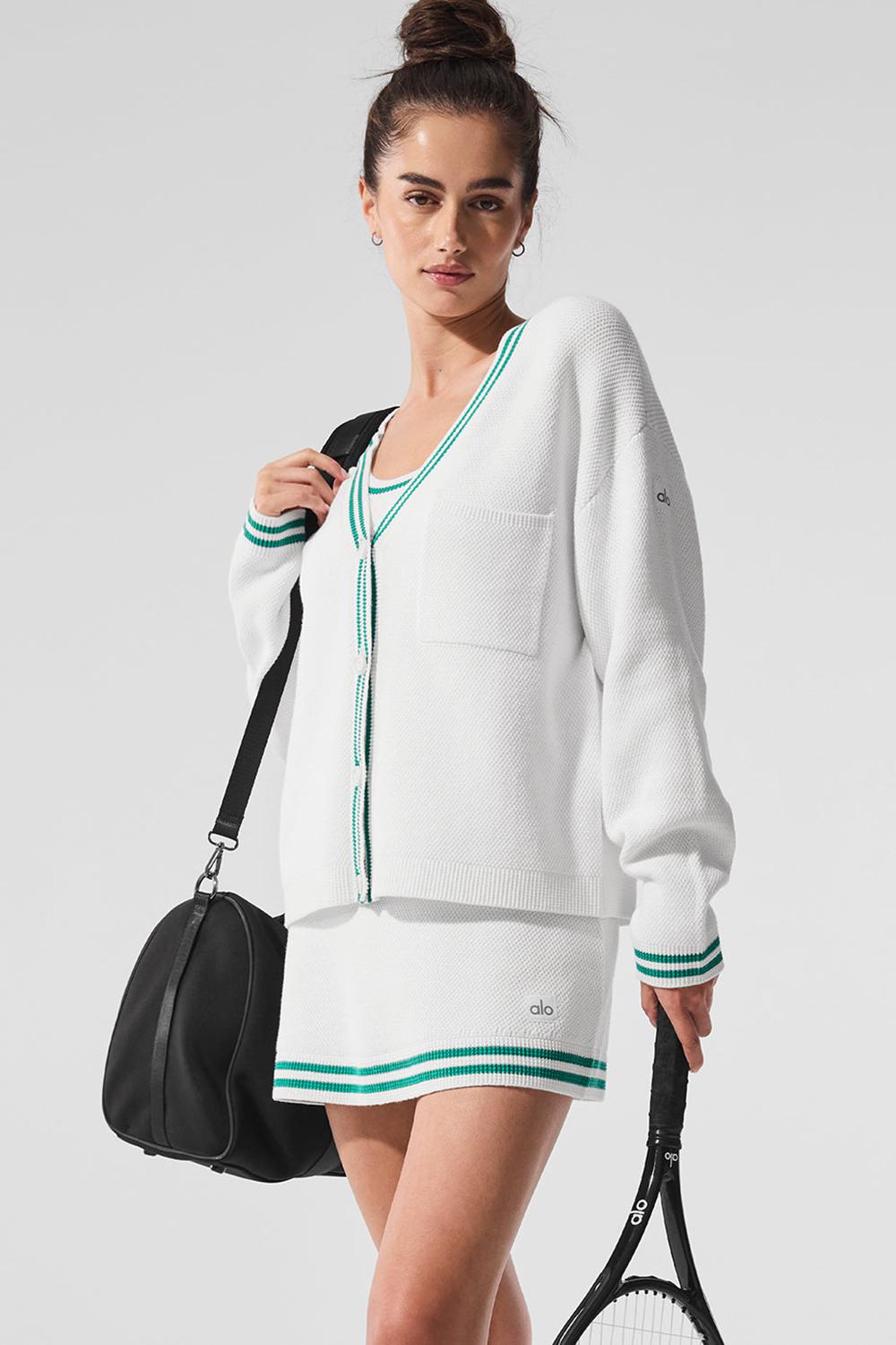 Cardigan γυναικεια Alo Yoga Tennis Club Sweater Knit ασπρα πρασινο | Greece  IPNVR-6037
