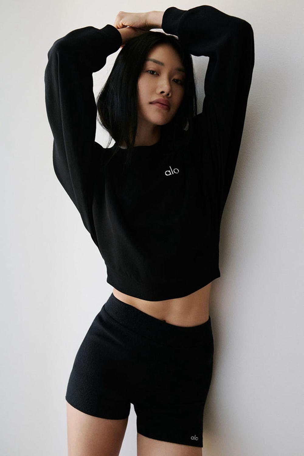 Cropped Tops γυναικεια Alo Yoga Accolade Crewneck μαυρα | Greece  EVBHN-3486