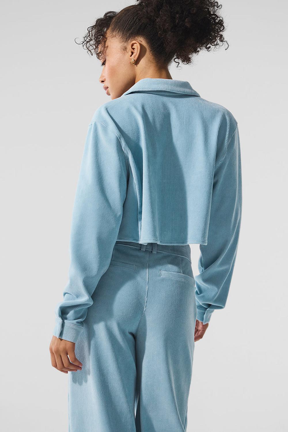 Cropped Tops γυναικεια Alo Yoga Micro Corduroy Dreamer Button Down μπλε | Greece  MBZLN-1704