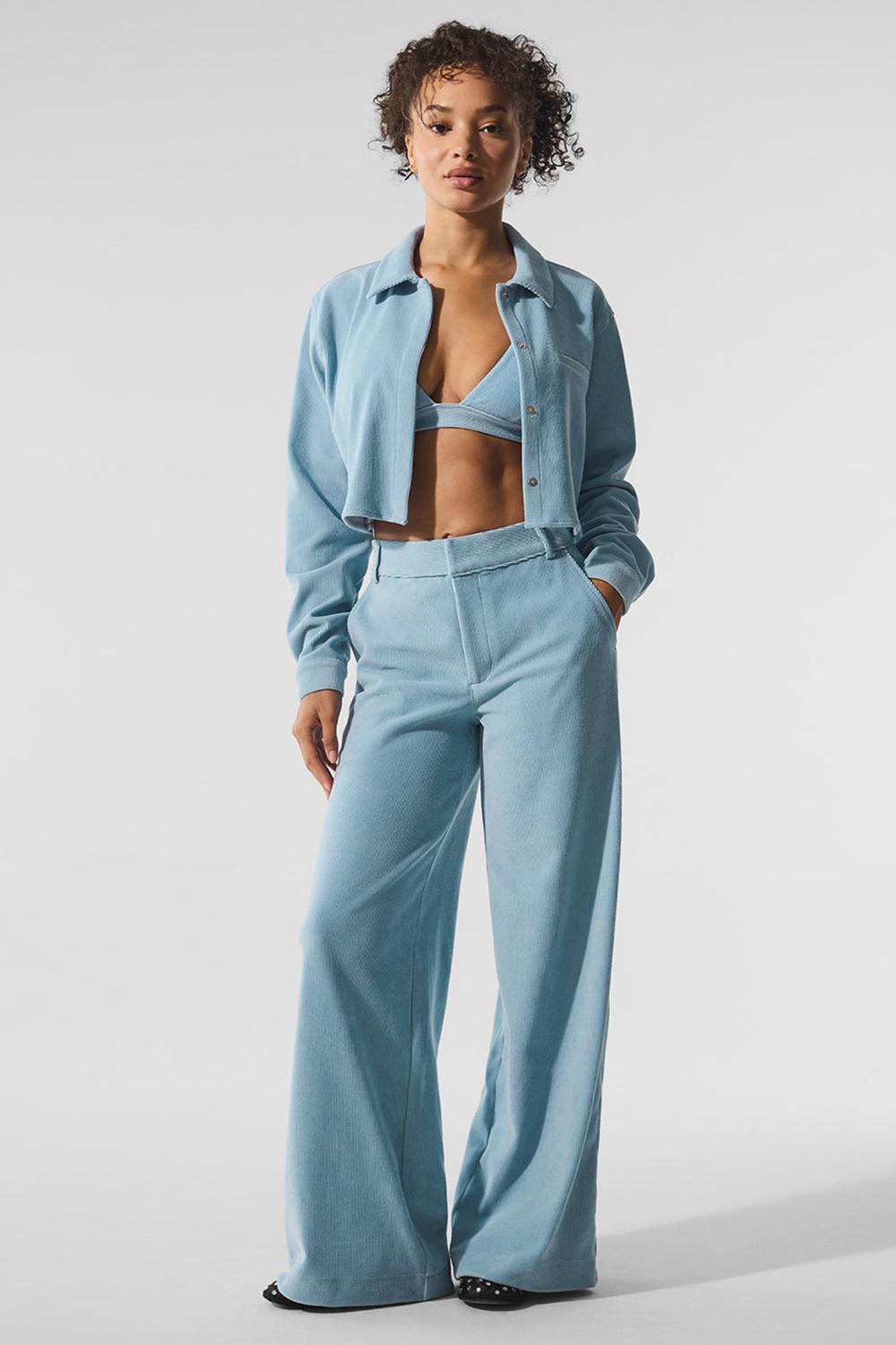 Cropped Tops γυναικεια Alo Yoga Micro Corduroy Dreamer Button Down μπλε | Greece  MBZLN-1704